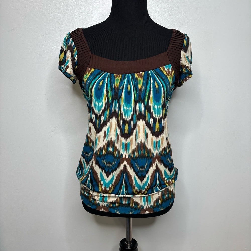Heart Soul Geometric Print Square Neck Top Women’s Medium Boho Retro Style